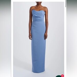 Amsale Strapless Column Gown in Dusty Blue